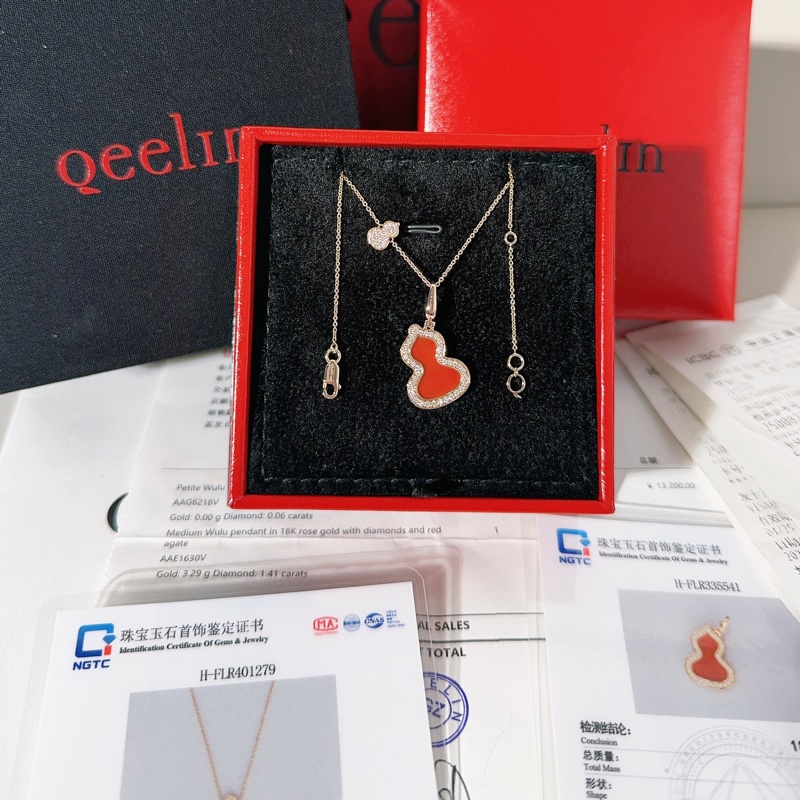 Qeelin麒麟 Wulu系列 紅瑪瑙雙葫蘆吊墜項鍊，中號-3