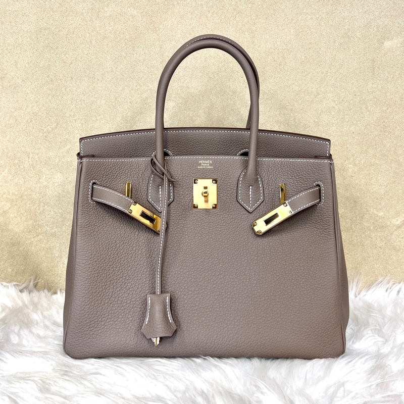 Hermes18大象灰Togo皮金釦Birkin30手提包-0