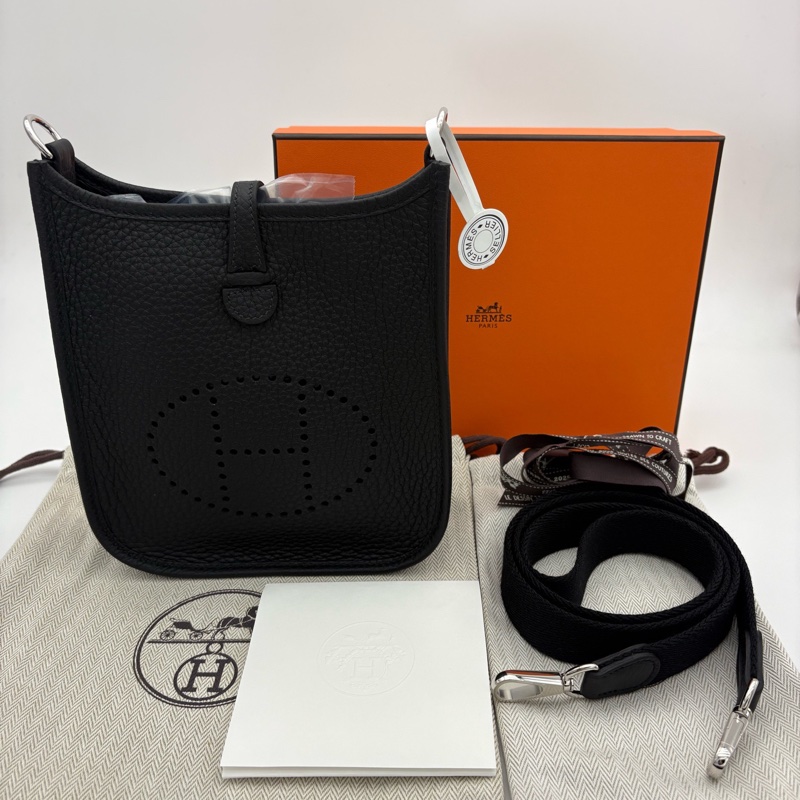 Hermes 愛馬仕Evelyne mini 黑色K刻銀扣 肩帶扣膜在。盒 防塵袋-0