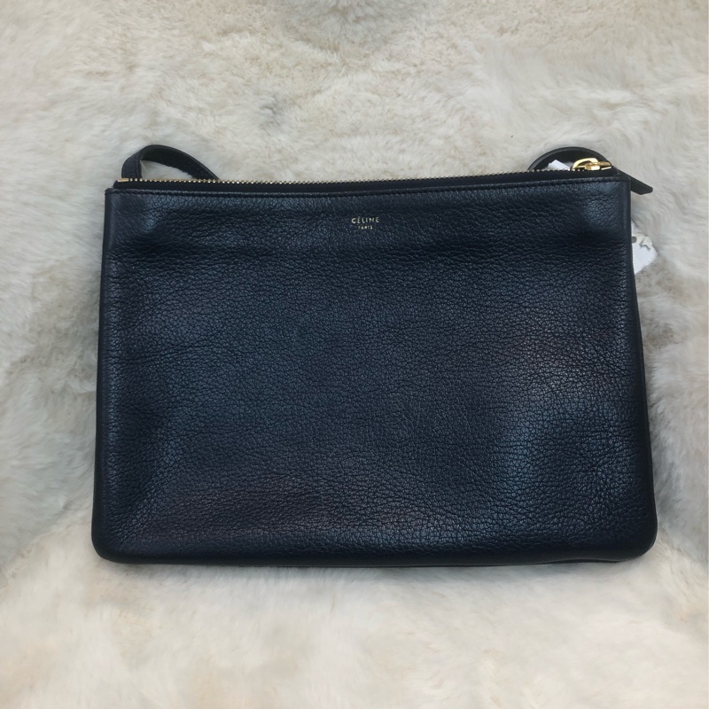 CELINE 藍色皮革 TRIO 三層手袋 XA196-0