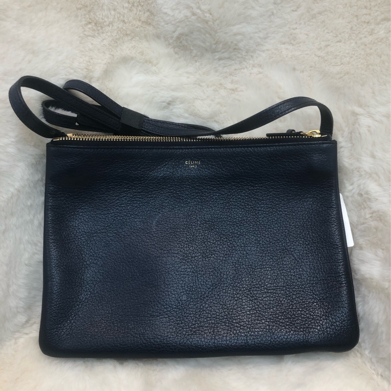CELINE 藍色皮革 TRIO 三層手袋 XA196-1