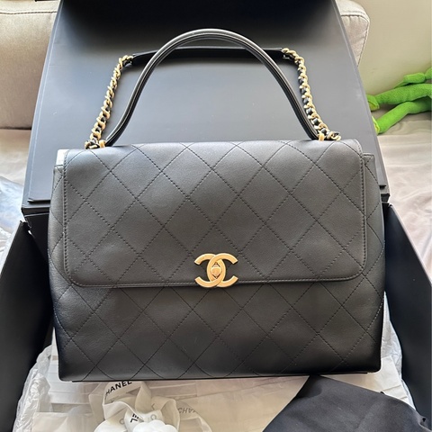 🖤 Chanel 25S Top Handle 香奈兒經典翻蓋手提鏈條包｜黑金霧面羊皮 🖤