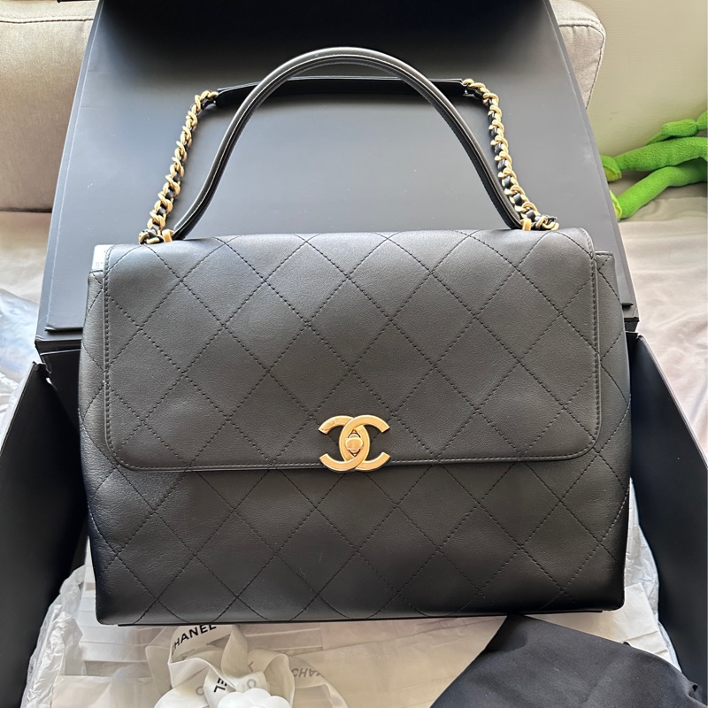 🖤 Chanel 25S Top Handle 香奈兒經典翻蓋手提鏈條包｜黑金霧面羊皮 🖤-0