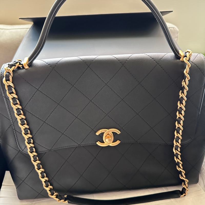 🖤 Chanel 25S Top Handle 香奈兒經典翻蓋手提鏈條包｜黑金霧面羊皮 🖤-10