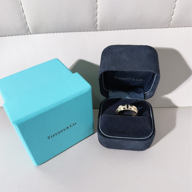Tiffany蒂芙尼 T系列 18K黃金鑲鑽戒指 50號-0