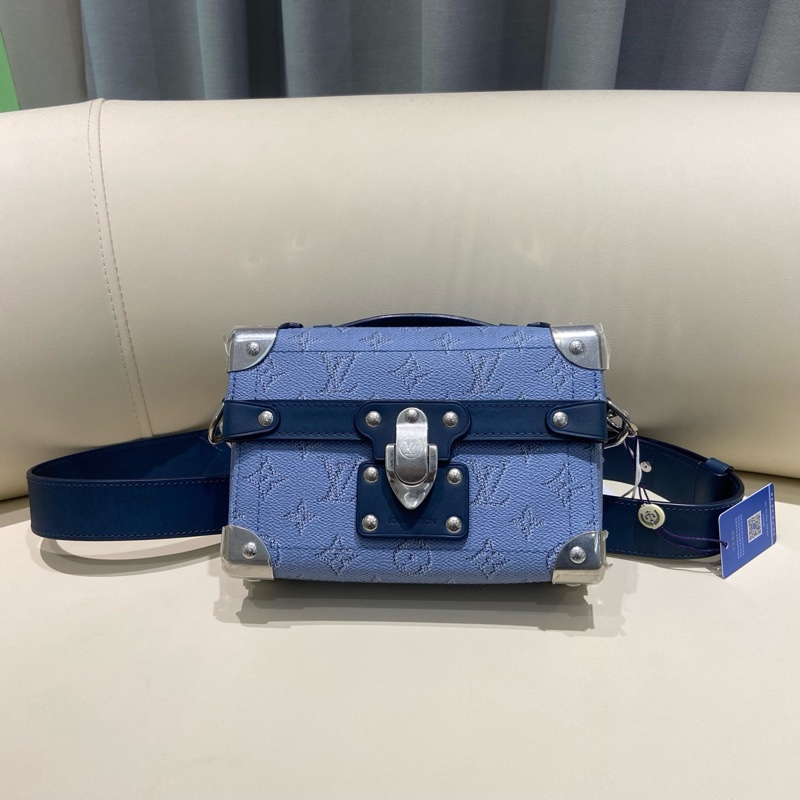 🔵閒置新路易威登/Louis Vuitton SOUL TRUNK郵差盒子斜挎包 藍色 芯片款 銀色五金💙正品保障-0