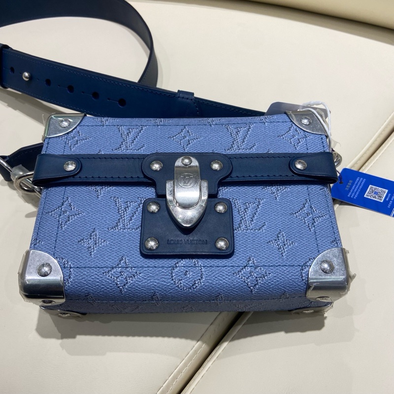 🔵閒置新路易威登/Louis Vuitton SOUL TRUNK郵差盒子斜挎包 藍色 芯片款 銀色五金💙正品保障-7