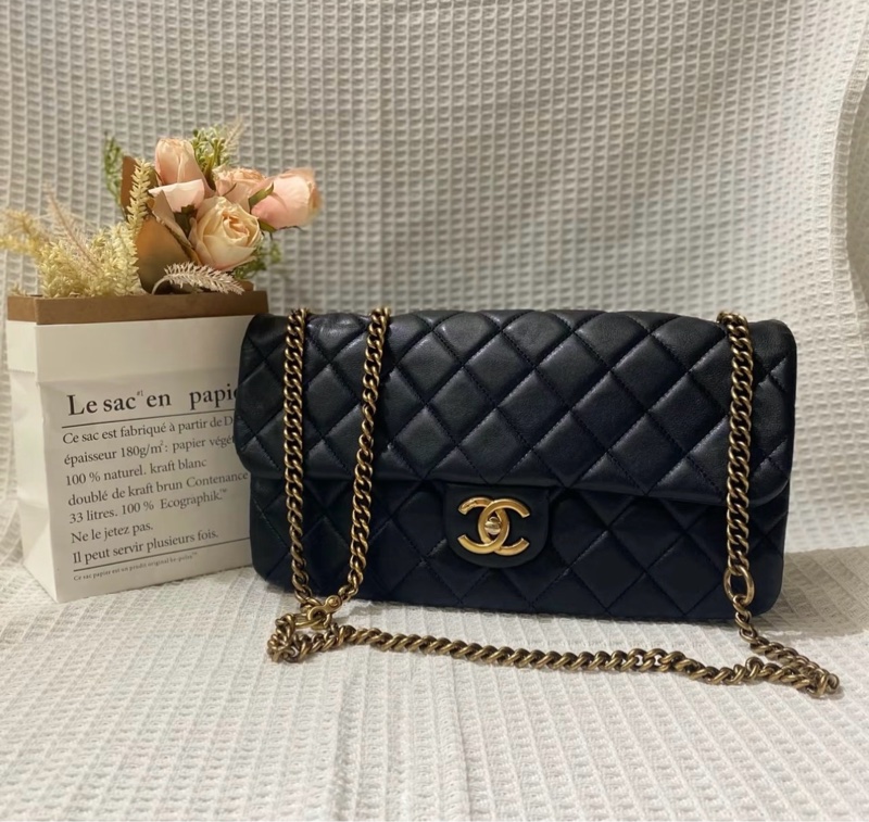 Chanel香奈兒13k黑金CF中號金幣鏈條單肩斜挎包31cm 17開-2