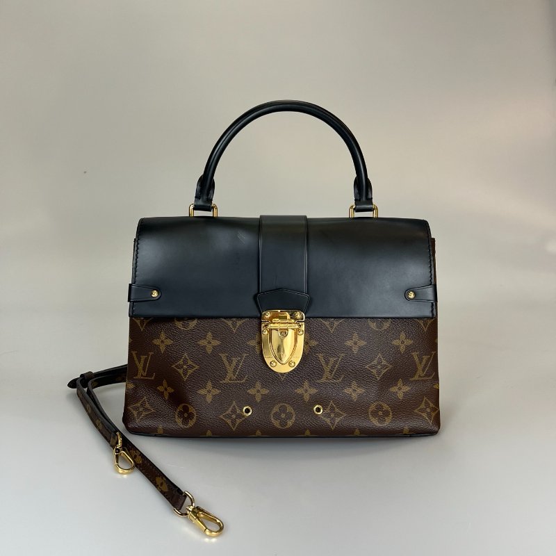 LV M43125 黑拚老花One Handle Flap MM側肩包-0