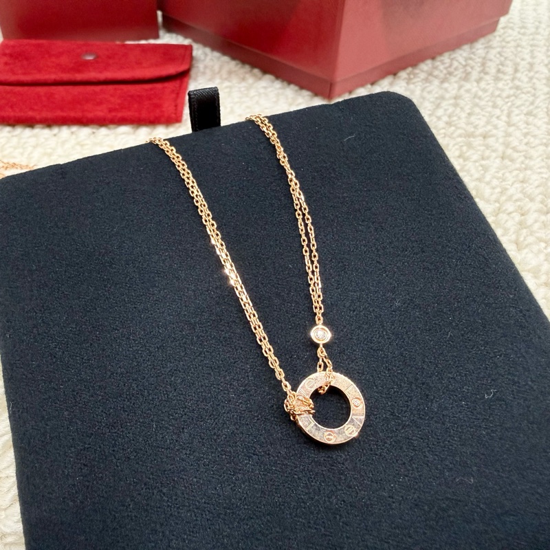 Cartier 卡地亞✨細節控必備 玫瑰金LOVE吊墜2顆鑽項鍊B7224509-4