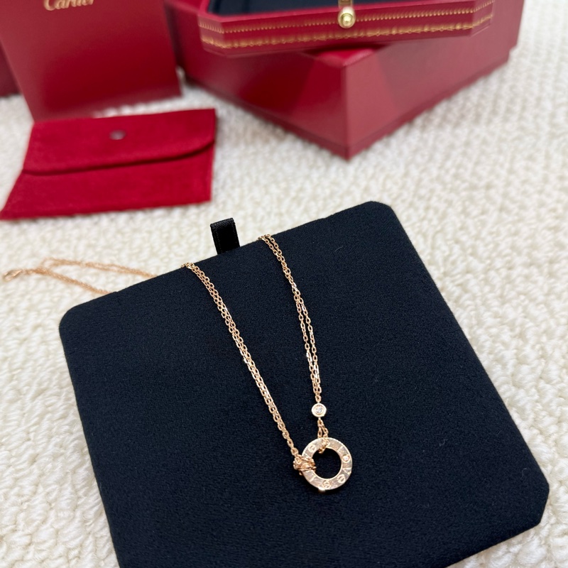 Cartier 卡地亞✨細節控必備 玫瑰金LOVE吊墜2顆鑽項鍊B7224509-5