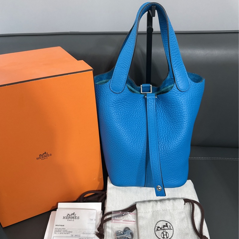 Hermes愛馬仕 Picotin18菜籃子手提包，B3坦桑尼亞藍，銀扣 A刻-0