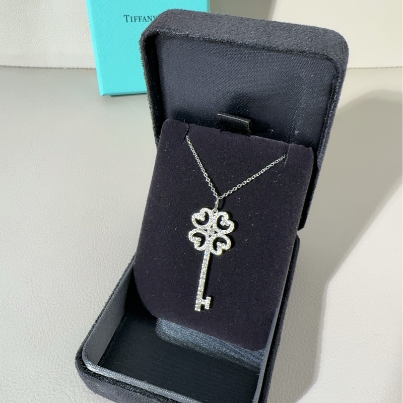 Tiffany蒂芙尼 keys系列 PT950鉑金滿鑽 四葉草愛心鑰匙項鍊-4