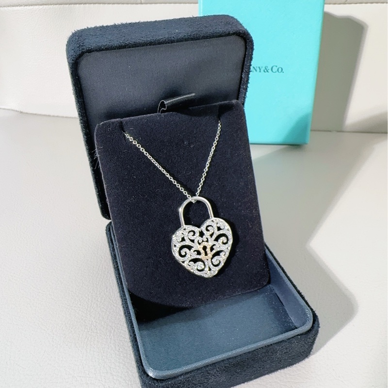 Tiffany蒂芙尼 18K白金滿鑽同心鎖項鍊-2