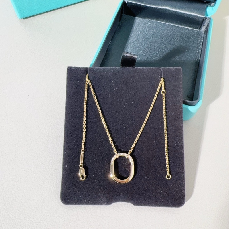 Tiffany蒂芙尼 lock系列 18K玫瑰金半鑽雙U形鎖項鍊-2