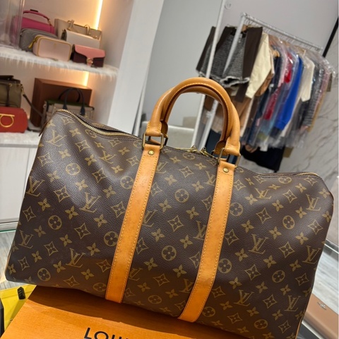 LV 經典老花PVC塗層帆布 Keepall 45 行李袋