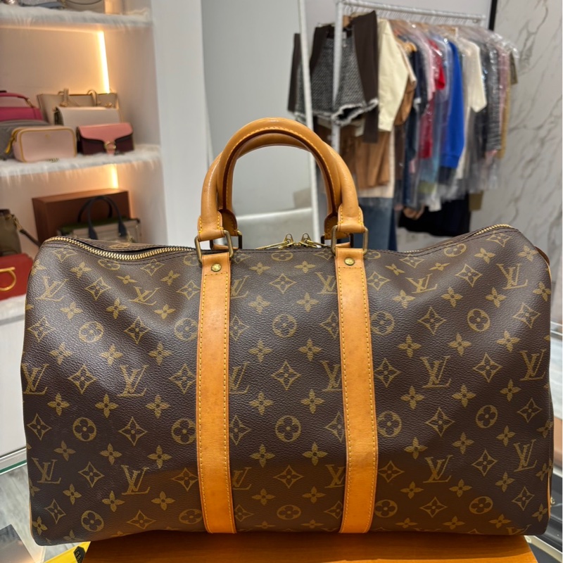 LV 經典老花PVC塗層帆布 Keepall 45 行李袋-1