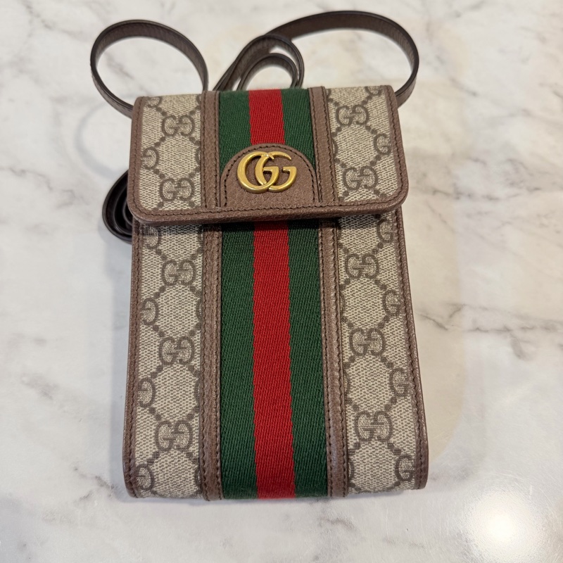 Gucci pvc 咖牛皮金釦ophidia 斜背包-0