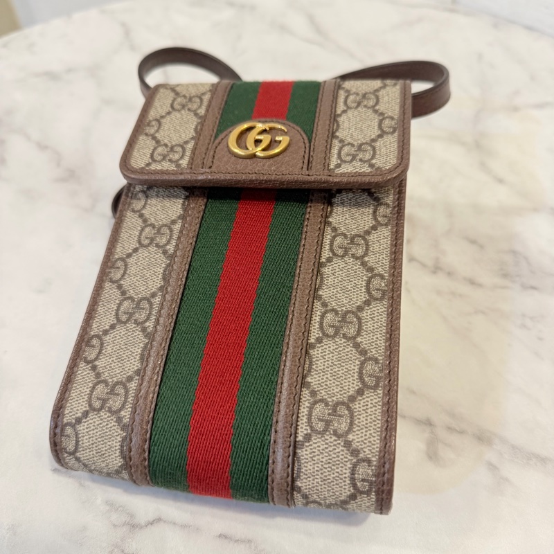 Gucci pvc 咖牛皮金釦ophidia 斜背包-1