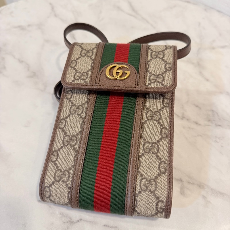 Gucci pvc 咖牛皮金釦ophidia 斜背包-2