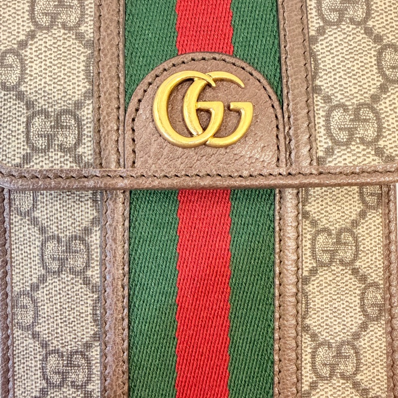 Gucci pvc 咖牛皮金釦ophidia 斜背包-4
