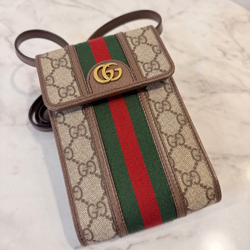Gucci pvc 咖牛皮金釦ophidia 斜背包-5
