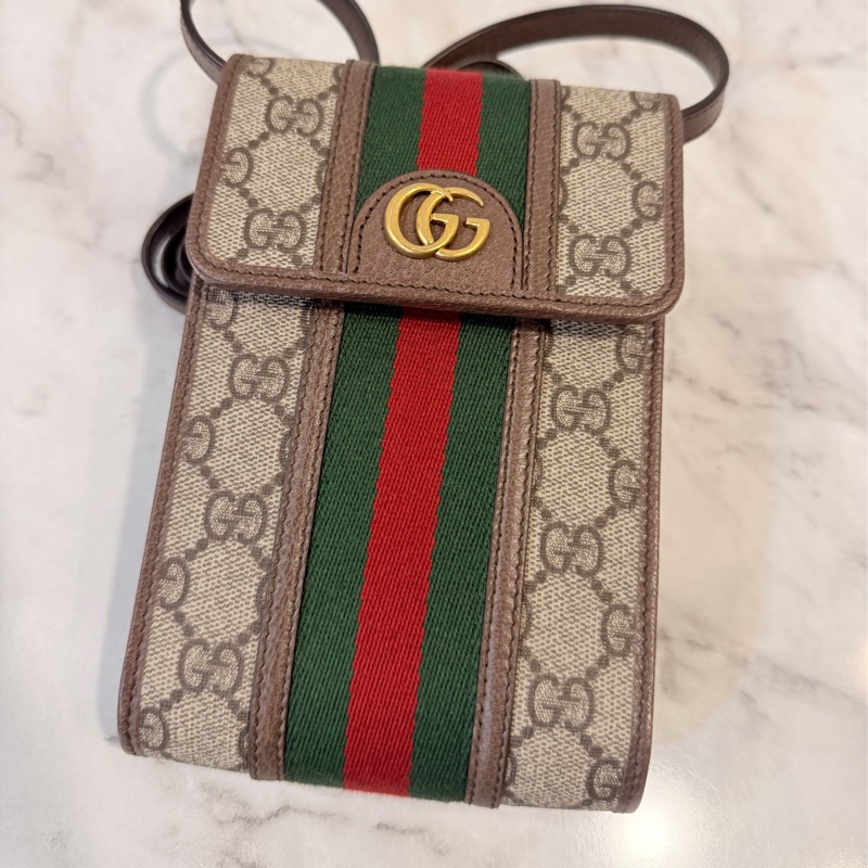 Gucci pvc 咖牛皮金釦ophidia 斜背包-6