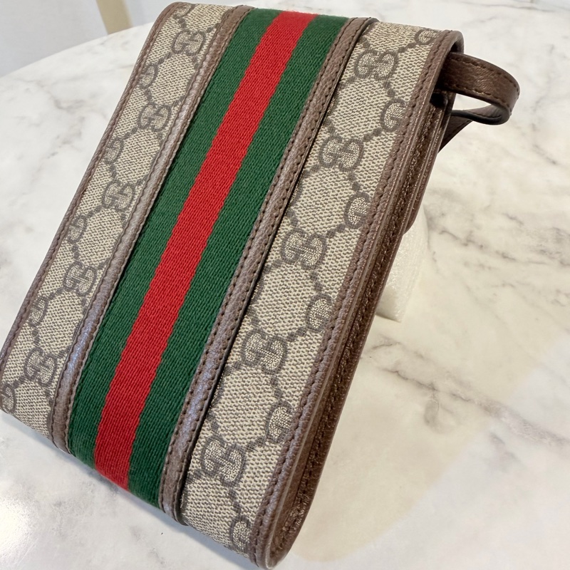 Gucci pvc 咖牛皮金釦ophidia 斜背包-13
