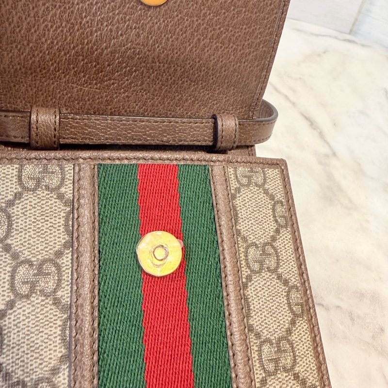 Gucci pvc 咖牛皮金釦ophidia 斜背包-19