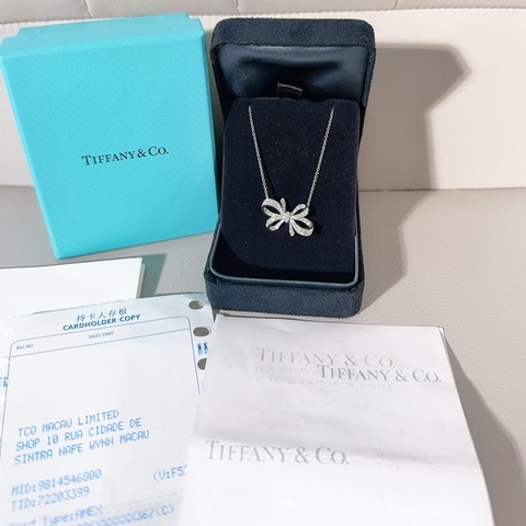 Tiffany蒂芙尼 Ribbon Bow系列 白金滿鑽蝴蝶結項鍊