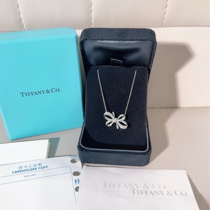 Tiffany蒂芙尼 Ribbon Bow系列 白金滿鑽蝴蝶結項鍊-1
