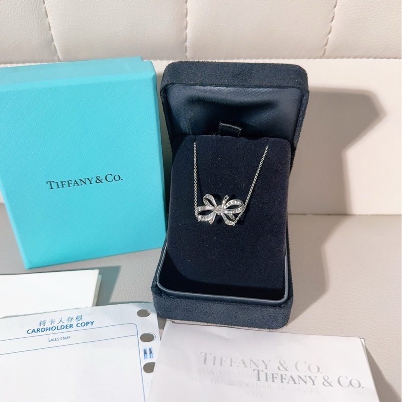 Tiffany蒂芙尼 Ribbon Bow系列 白金滿鑽蝴蝶結項鍊-2