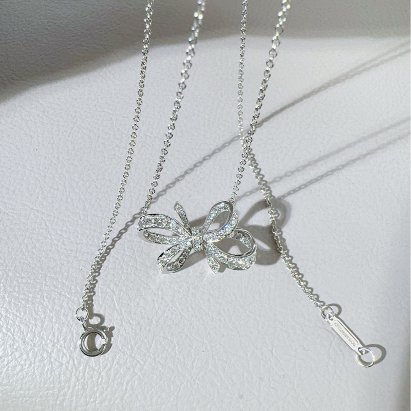 Tiffany蒂芙尼 Ribbon Bow系列 白金滿鑽蝴蝶結項鍊-3