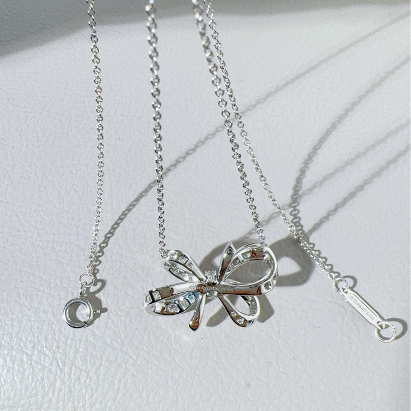 Tiffany蒂芙尼 Ribbon Bow系列 白金滿鑽蝴蝶結項鍊-4