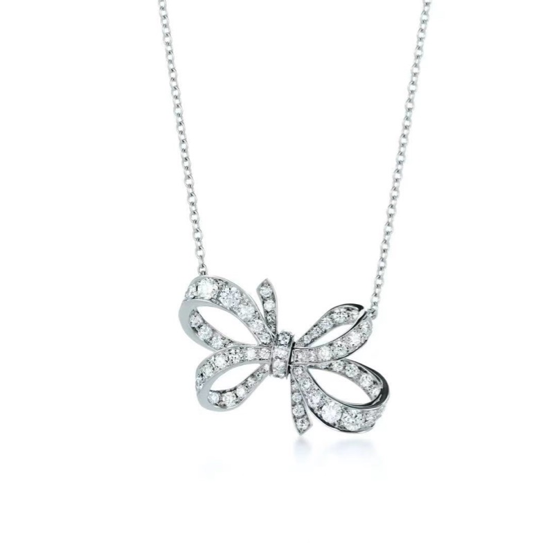 Tiffany蒂芙尼 Ribbon Bow系列 白金滿鑽蝴蝶結項鍊-6