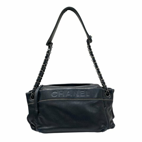 CHANEL 香奈兒 A24781 LAX ACCORDION BAG 肩背包 小羊皮 黑色 銀釦