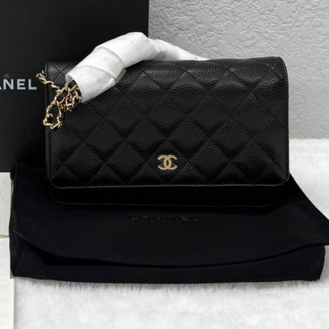99.9新 Chanel 香奈兒woc 黑金 牛皮