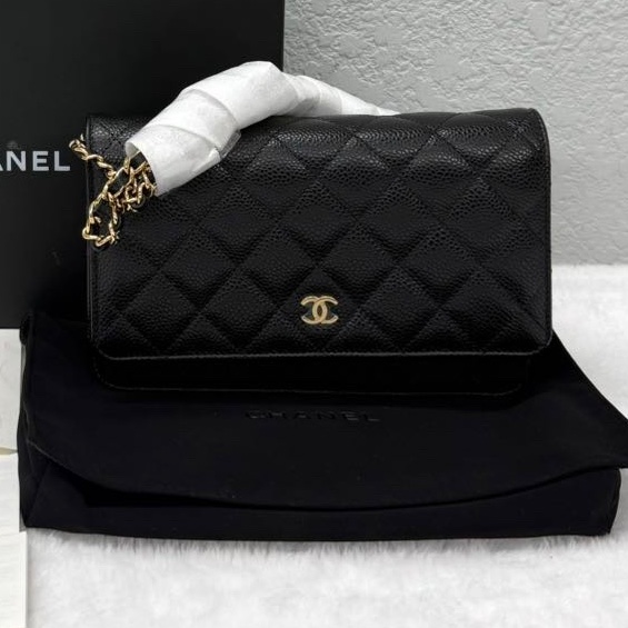 99.9新 Chanel 香奈兒woc 黑金 牛皮-0
