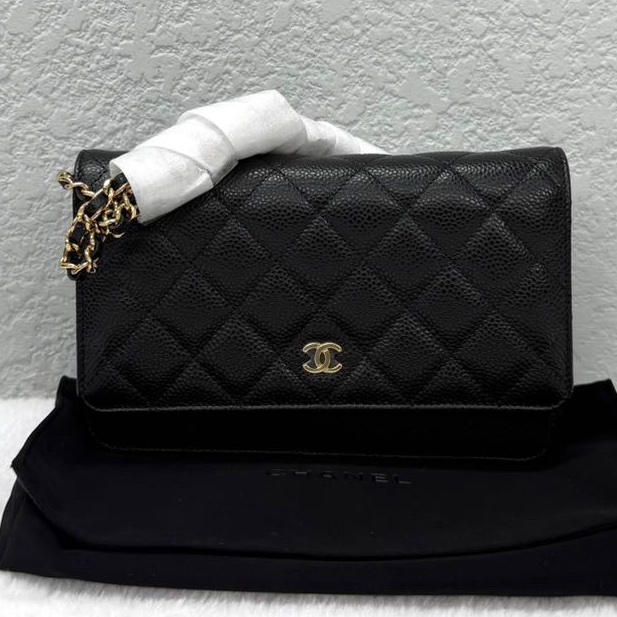 99.9新 Chanel 香奈兒woc 黑金 牛皮-1