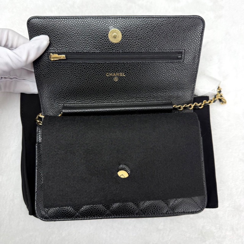 99.9新 Chanel 香奈兒woc 黑金 牛皮-6