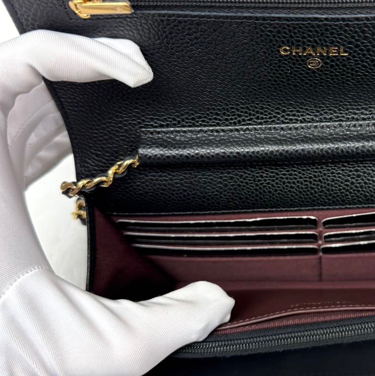 99.9新 Chanel 香奈兒woc 黑金 牛皮-7
