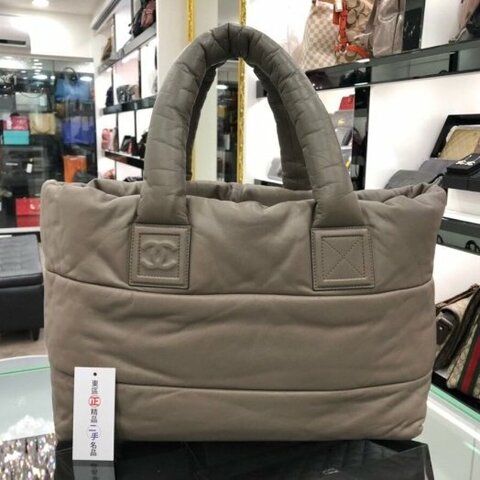 東區正精品㊣ CHANEL COCO COCOON 香奈兒全皮大象灰+酒紅色空氣包 RZ0102
