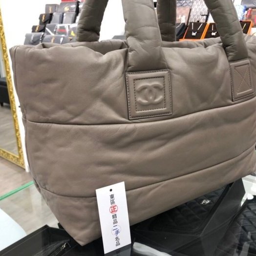 東區正精品㊣ CHANEL COCO COCOON 香奈兒全皮大象灰+酒紅色空氣包 RZ0102-3