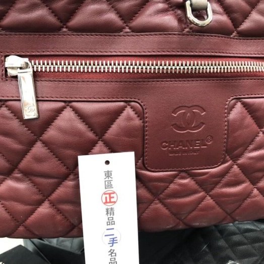 東區正精品㊣ CHANEL COCO COCOON 香奈兒全皮大象灰+酒紅色空氣包 RZ0102-9