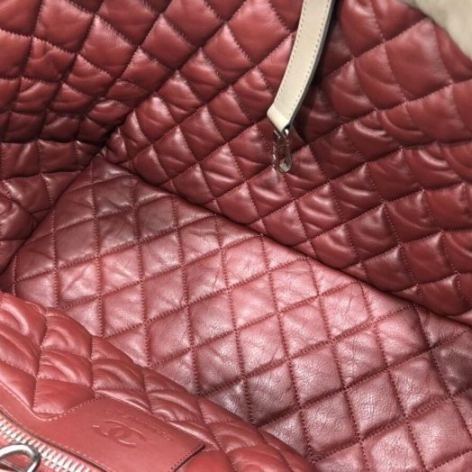 東區正精品㊣ CHANEL COCO COCOON 香奈兒全皮大象灰+酒紅色空氣包 RZ0102-10