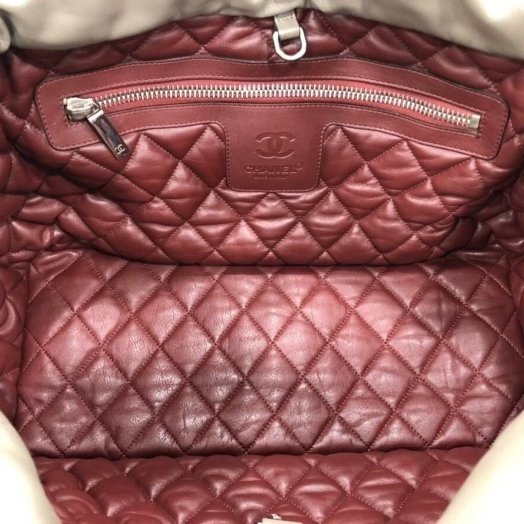東區正精品㊣ CHANEL COCO COCOON 香奈兒全皮大象灰+酒紅色空氣包 RZ0102-11
