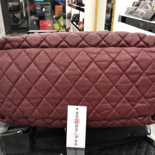 東區正精品㊣ CHANEL COCO COCOON 香奈兒全皮大象灰+酒紅色空氣包 RZ0102-12