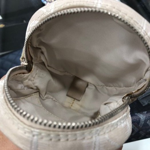 東區正精品㊣ CHANEL Travel line 香奈兒 奶茶色 緹花布 圓形零錢包 萬用包 RZ0132-3