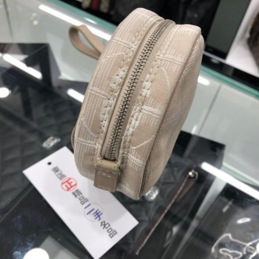 東區正精品㊣ CHANEL Travel line 香奈兒 奶茶色 緹花布 圓形零錢包 萬用包 RZ0132-4