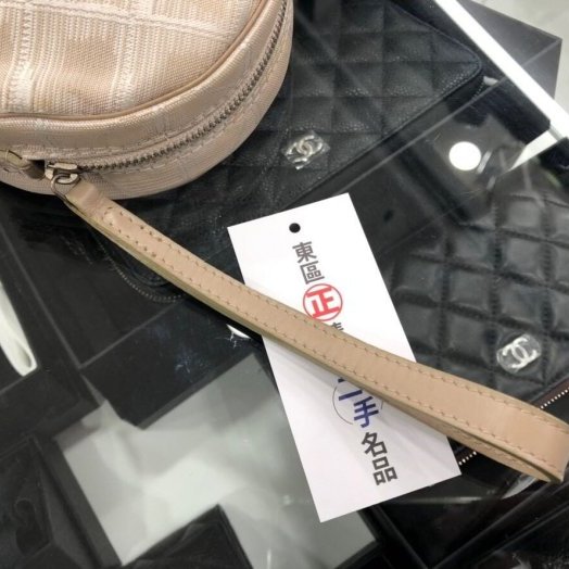 東區正精品㊣ CHANEL Travel line 香奈兒 奶茶色 緹花布 圓形零錢包 萬用包 RZ0132-6